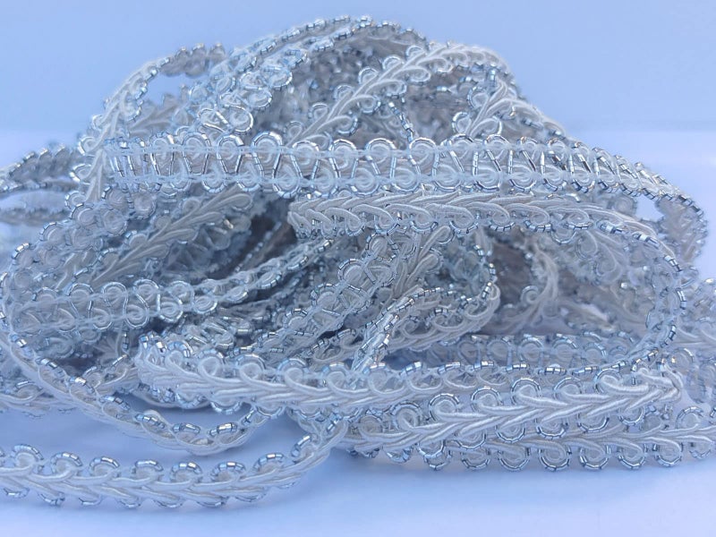 MONIDOOR 3/8 Inch Gimp Braid Trim 50 Yards for Upholstery Costume DIY Crafts (1315 Silver White) - Image 2